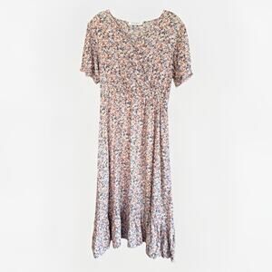 Manydress Floral Midi Dress Pink Ruffle Prairie Style Boho Women's Size Medium